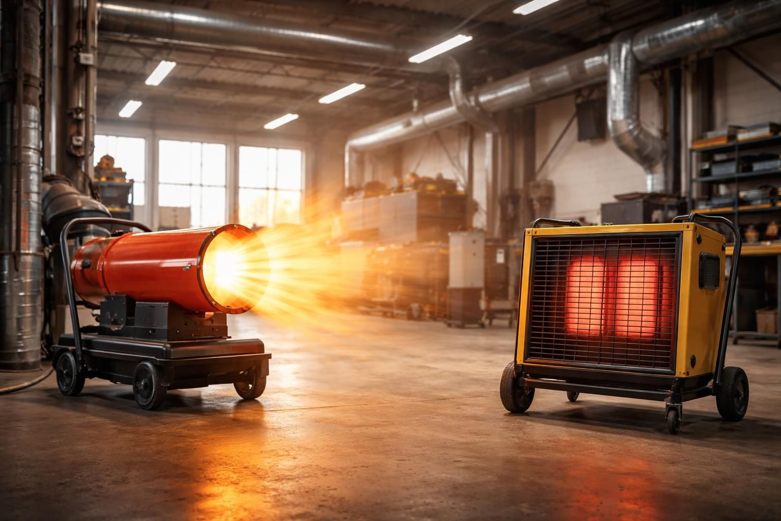 découvrez les avantages du chauffage industriel gaz soufflant par rapport au chauffage électrique : efficacité énergétique, rapidité de chauffe et coût maîtrisé pour vos installations.