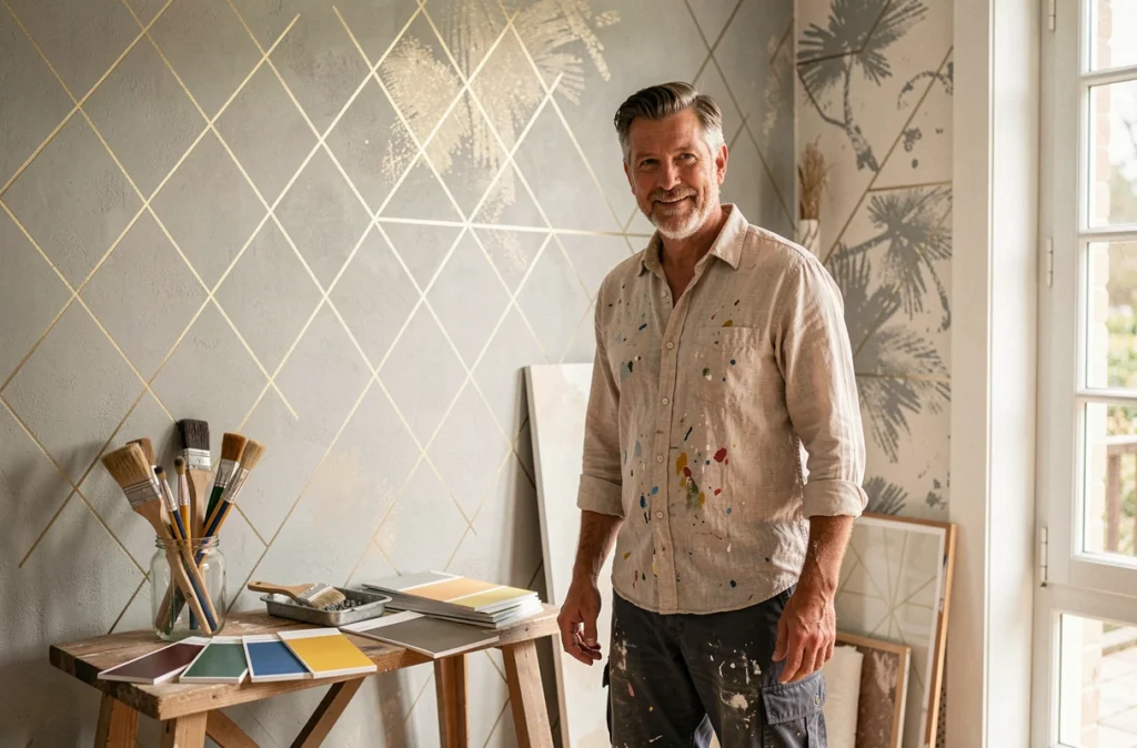 Peintre décorateur Bati'Style Deco présentant un motif décoratif dans une maison du Pas-de-Calais