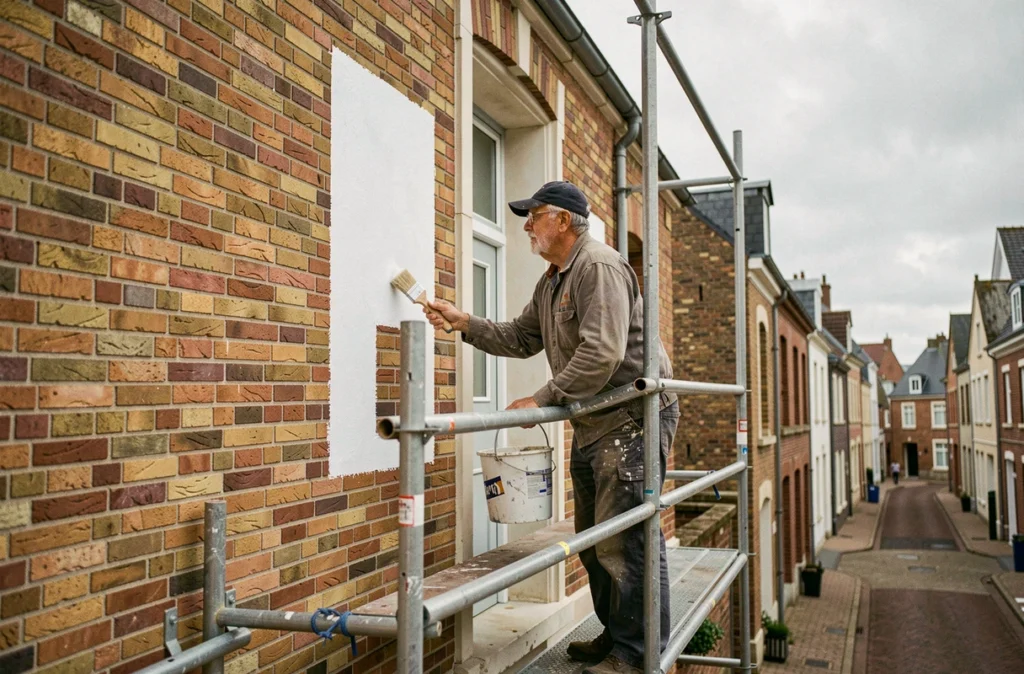 Peintre JL Peinture sur échafaudage pour la rénovation d'une façade à Béthune