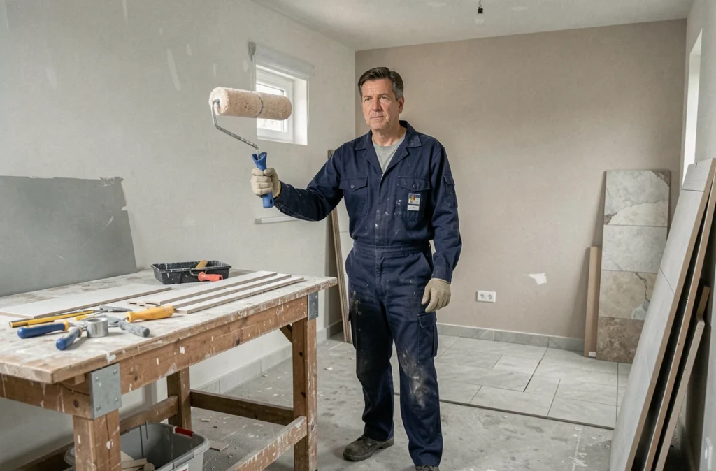 Artisan polyvalent Kevin Multiservices rénovant un intérieur à Boyelles avec peinture et aménagement