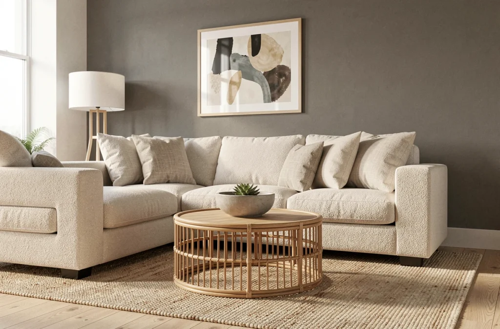 Salon décoré avec des meubles et accessoires tendance style Casa Corner et Casashops pour comparaison